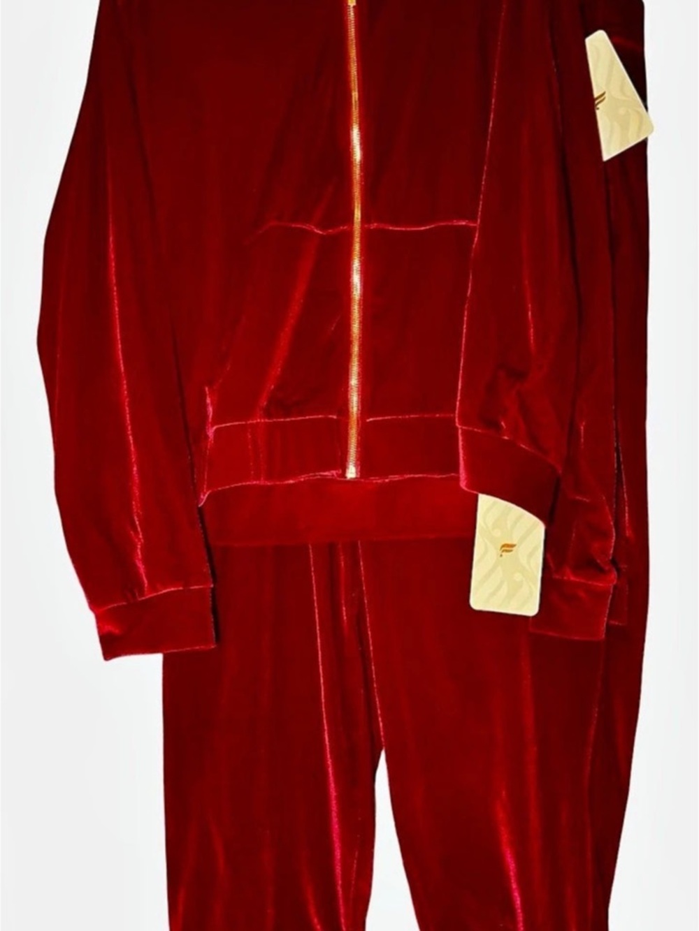 Fabletics. Red Crushed Velour Full Zip Hoodie and Pants Tracksuit. XXL/1X. NWT.